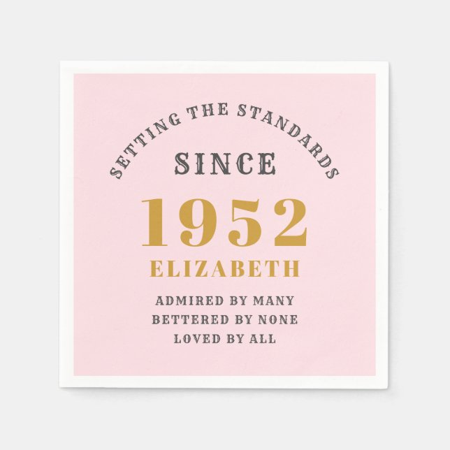 Serviette En Papier 70e anniversaire 1952 Elégant Gold Rose Grey (Devant)