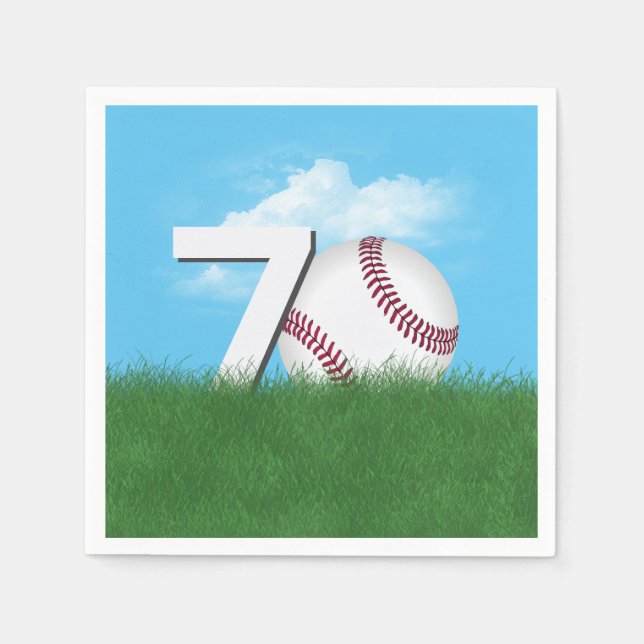 Serviette En Papier 70e Anniversaire Baseball En Herbe Verte (Devant)