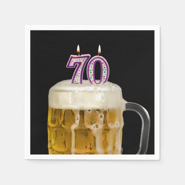 Serviette En Papier 70e anniversaire Bière sur serviettes noires (Devant)
