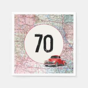 Serviette En Papier 70e anniversaire Camion rouge Retro sur la carte r