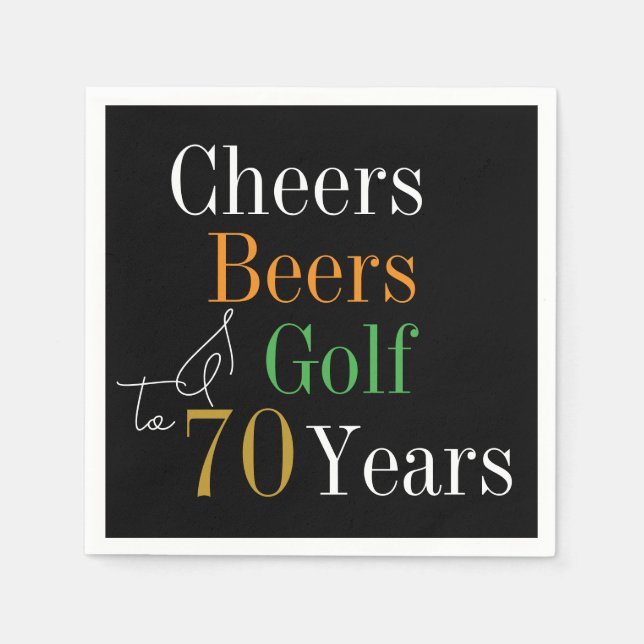 Serviette En Papier 70e anniversaire Cheers and Beers Golf Black and G (Devant)