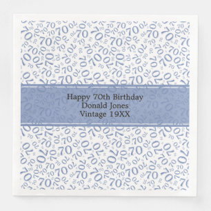 Serviette En Papier 70e anniversaire Cool Numéro Motif Bleu/Blanc