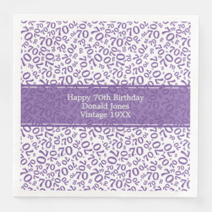 Serviette En Papier 70e anniversaire Cool numéro Motif violet/blanc