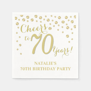 Serviette En Papier 70e anniversaire de fête blanche et diamant d'or s