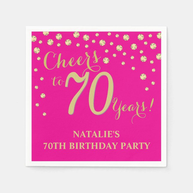 Serviette En Papier 70e anniversaire de fête Diamant noir et rose chau (Devant)