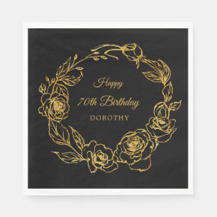 Serviette En Papier 70e Anniversaire de la fête Luxe Gold Rose Black C