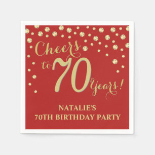 Serviette En Papier 70e anniversaire de la fête Rouge et Diamant d'or