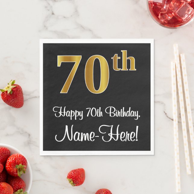 Serviette En Papier 70e anniversaire ~ Elégant Luxueux Faux Gold Look  (En situation)