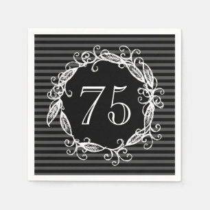 Serviette En Papier 70e anniversaire femme blanc gris noir Tourbillonn