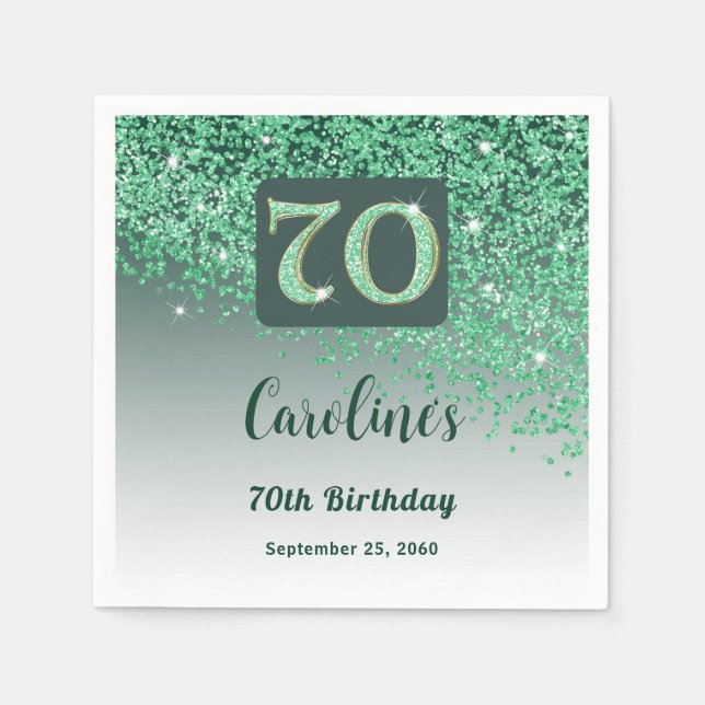 Serviette En Papier 70e anniversaire Jolie Parties scintillant verte (Devant)
