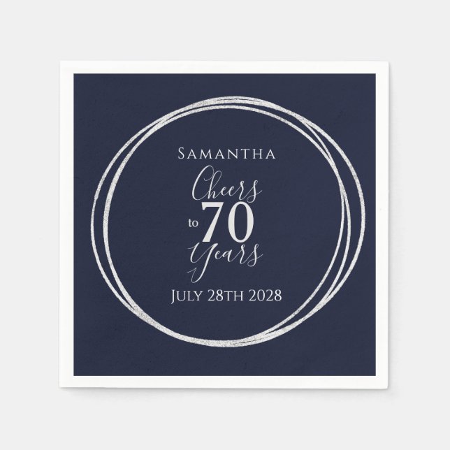 Serviette En Papier 70e anniversaire Marine Argent Cheers à 70 ans fêt (Devant)