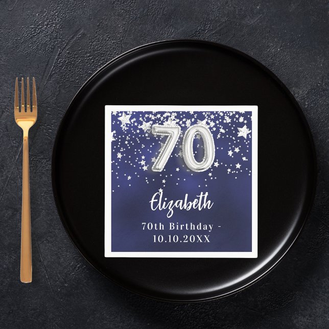 Serviette En Papier 70e anniversaire marine bleu argent étoiles (Créateur téléchargé)