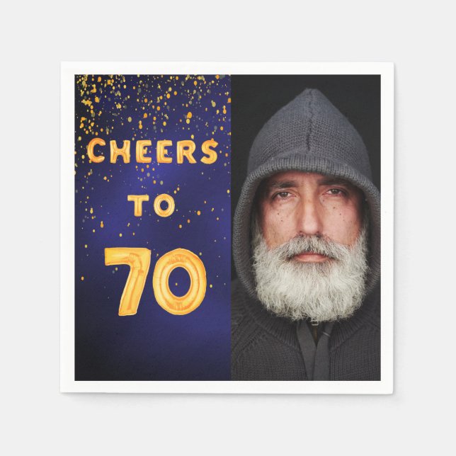 Serviette En Papier 70e anniversaire marine bleu or photo (Devant)