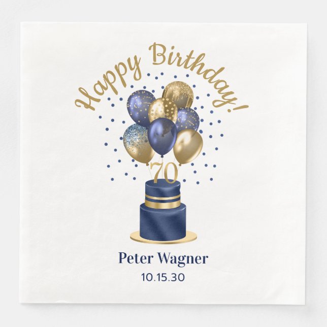 Serviette En Papier 70e anniversaire Marine Blue Balloon Cake (Devant)