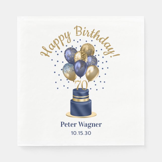 Serviette En Papier 70e anniversaire Marine Blue Balloon Cake (Devant)