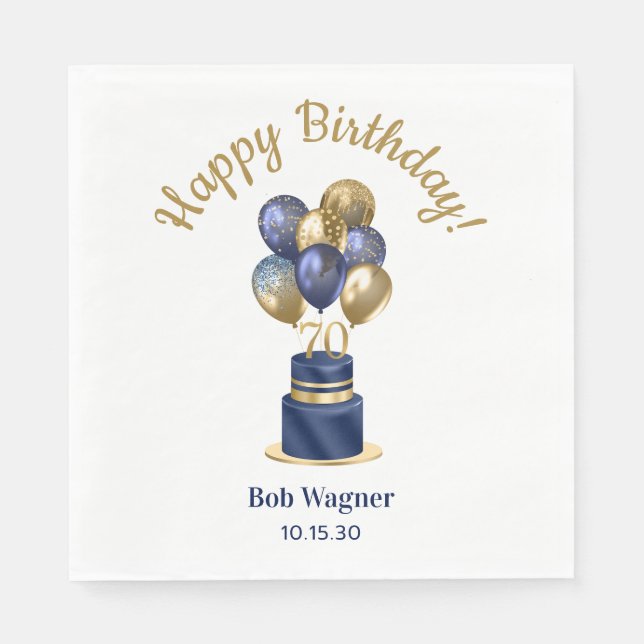 Serviette En Papier 70e anniversaire Marine Blue Balloon Cake (Devant)