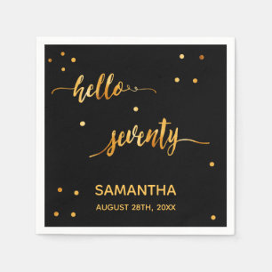 Serviette En Papier 70e anniversaire noir or bonjour 70 nom script