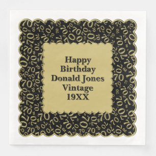 Serviette En Papier 70e anniversaire Numéro Motif Scallops Gold/Black