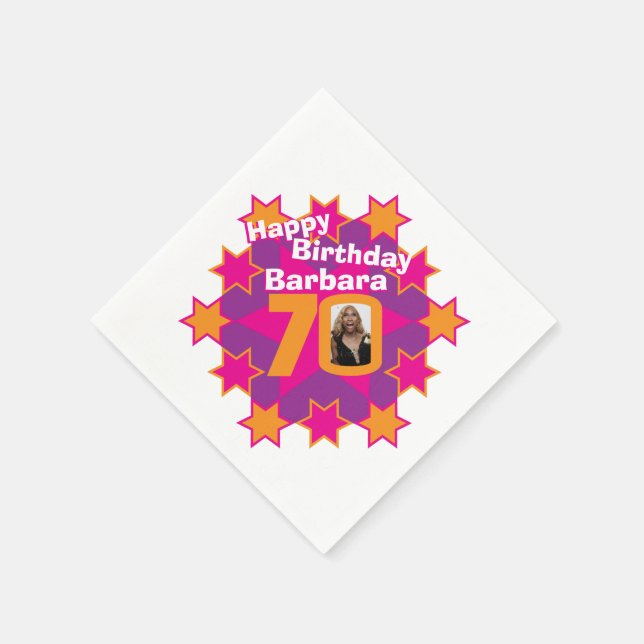 Serviette En Papier 70e anniversaire photo et nom rose star serviettes (Coin)