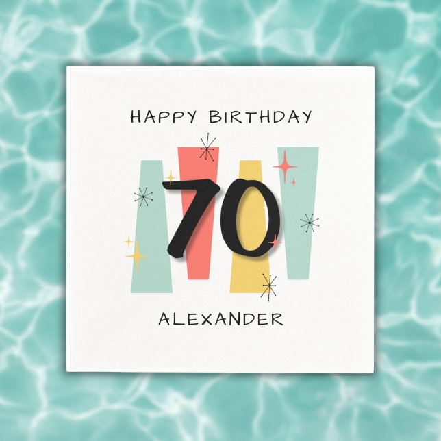 Serviette En Papier 70e anniversaire Retro Midsiècle moderne coloré (Créateur téléchargé)