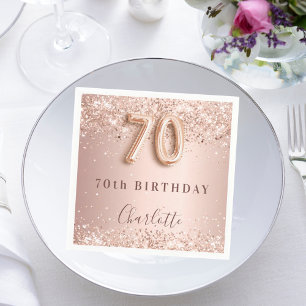 Serviette En Papier 70e anniversaire rose or blush nom de parties scin