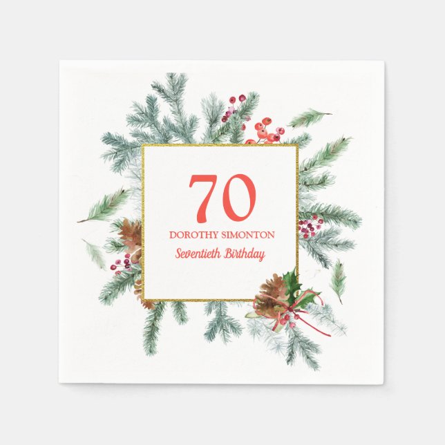 Serviette En Papier 70e anniversaire Rustic Winter Greenery (Devant)