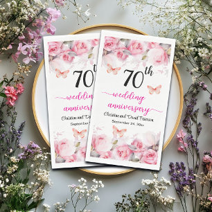 Serviette En Papier 70e Mariage Platinum Anniversaire Roses Blush