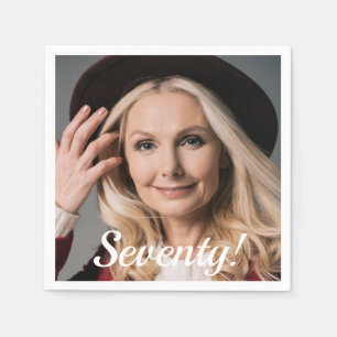 Serviette En Papier 70ème anniversaire script photo texte femme