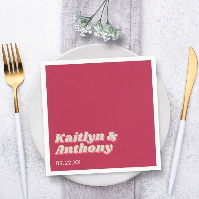 Serviette En Papier 70's Retro Super Viva Magenta Mariage (Créateur téléchargé)