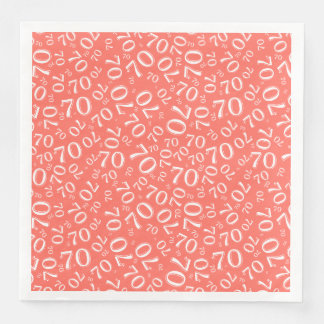 Serviette En Papier 70th Age Random Number Pattern Coral/White