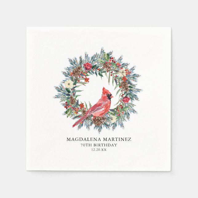 Serviette En Papier 70th Birthday Red Cardinal Wreath Custom Cocktail (Devant)