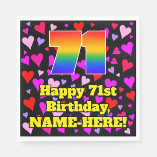 Serviette En Papier 71e anniversaire : Amour Hearts Motif, Arc-en-ciel