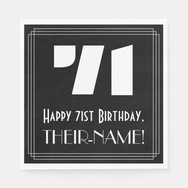 Serviette En Papier 71e anniversaire : Art Déco Inspiré Look "71" + No (Devant)