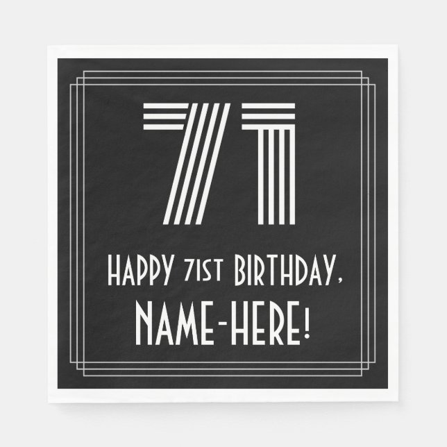 Serviette En Papier 71e anniversaire : Art Déco Inspiré Look "71" + No (Devant)