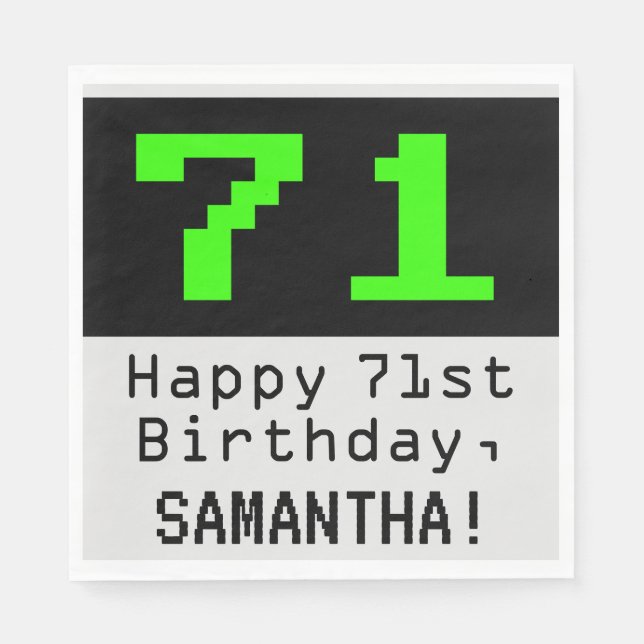 Serviette En Papier 71e anniversaire - Nerdy / Geeky Style "71" & Nom (Devant)