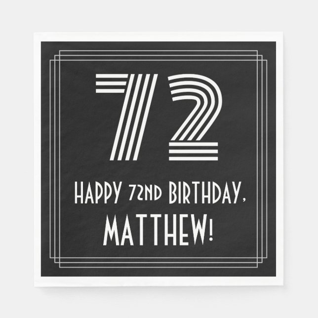 Serviette En Papier 72e anniversaire : Art Déco Inspiré Look "72" + No (Devant)