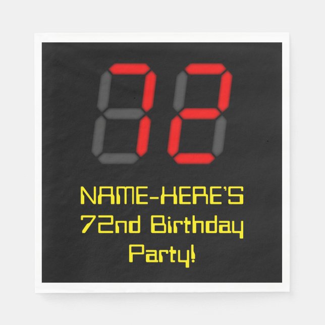 Serviette En Papier 72e anniversaire : Rouge Digital Clock Style "72"  (Devant)
