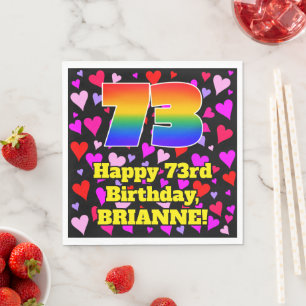Serviette En Papier 73e anniversaire : Amour Hearts Motif, Arc en ciel