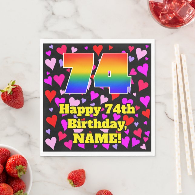 Serviette En Papier 74e anniversaire : Amour Hearts Motif, Arc en ciel (En situation)