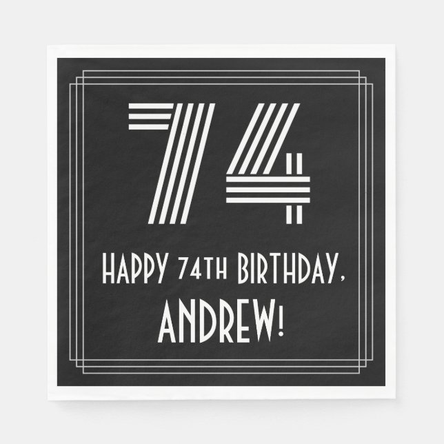 Serviette En Papier 74e anniversaire : Art Déco Inspiré Look "74" + No (Devant)
