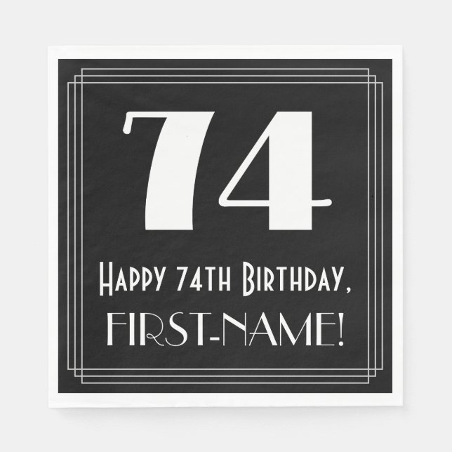 Serviette En Papier 74e anniversaire ~ Art Déco Inspiré Look "74", Nom (Devant)