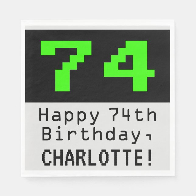 Serviette En Papier 74e anniversaire - Nerdy / Geeky Style "74" & Nom (Devant)