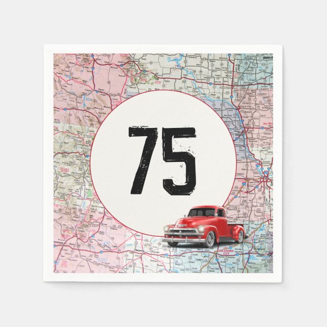 Serviette En Papier 75e anniversaire Camion rouge Retro sur la carte r (Devant)