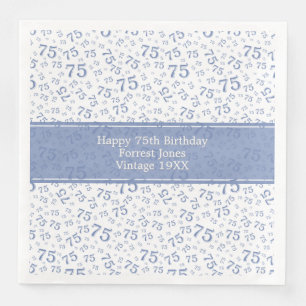Serviette En Papier 75e anniversaire Cool Numéro Motif Bleu/Blanc