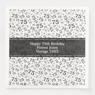 Serviette En Papier 75e anniversaire Cool Numéro Motif noir/blanc