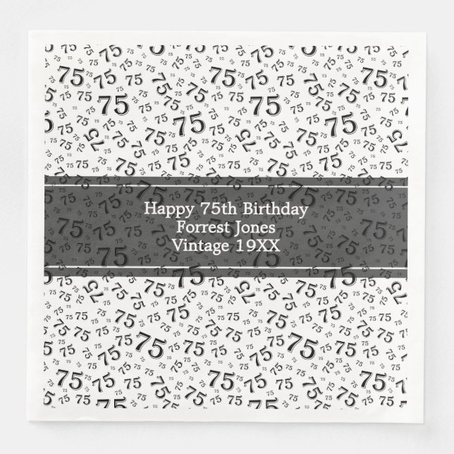 Serviette En Papier 75e anniversaire Cool Numéro Motif noir/blanc (Devant)