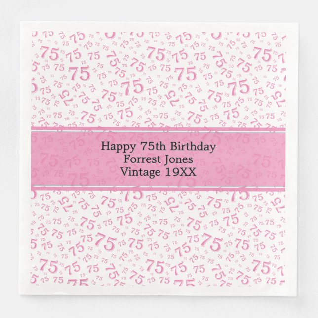 Serviette En Papier 75e anniversaire Cool Numéro Motif rose/blanc (Devant)