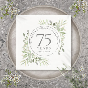 Serviette En Papier 75e Anniversaire de Mariage Verdure Aquarelle