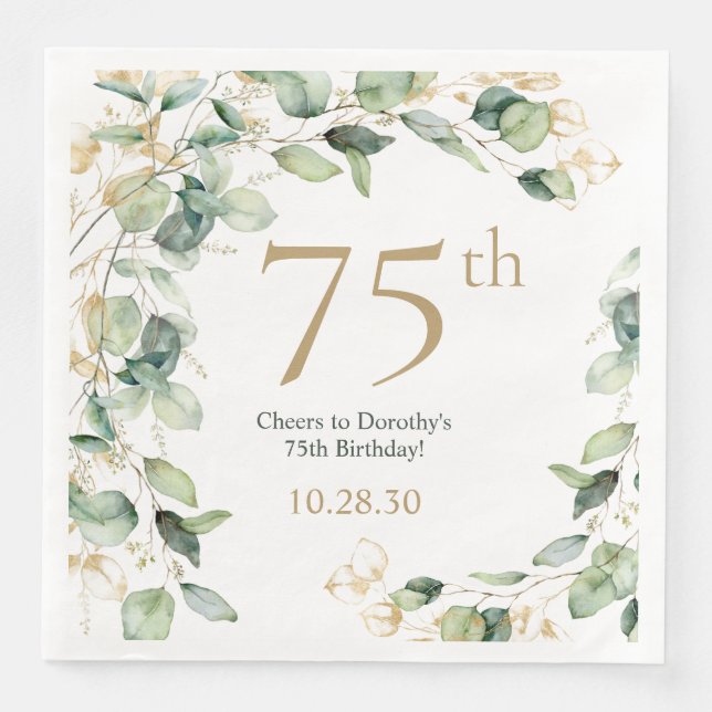 Serviette En Papier 75e anniversaire Eucalyptus (Devant)