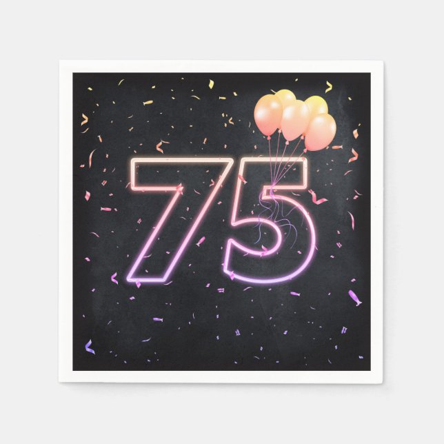Serviette En Papier 75e anniversaire néon Connexion serviettes noires (Devant)